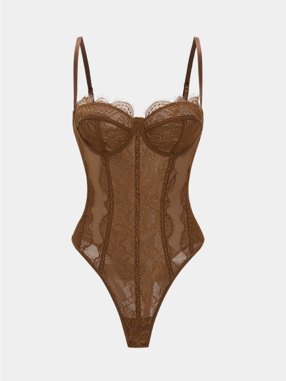 NWOT Micas Brown Lace Underwire Bodysuit